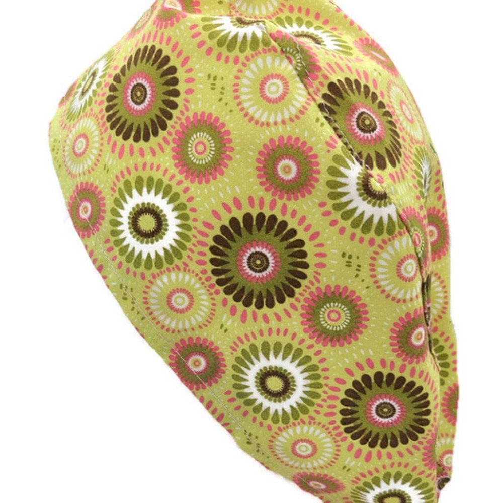 Medallion Circles Pink & Green Surgical Scrub Cap